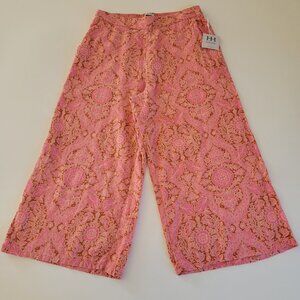 NWT Haute Hippie 100% Linen Wide Leg Pants Floral Boho Resort Pink Orange XL